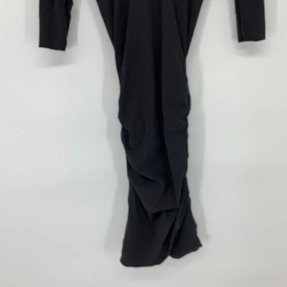 Standard James Perse Dress Black Ruched High Twist Jersey V Neck - Picture 10 of 10